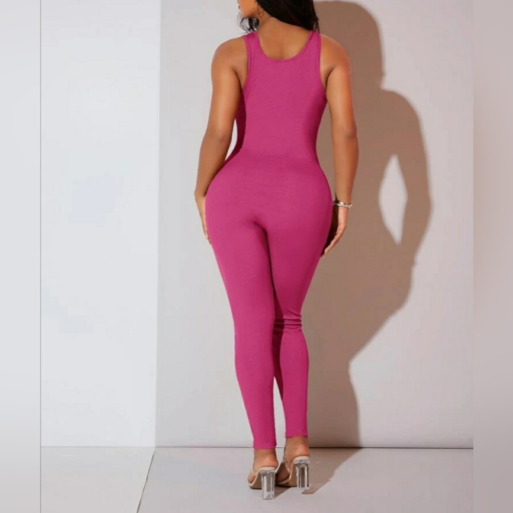 Solid Ribbed Knit Unitard Jumpsuit - Picture 2 of 5